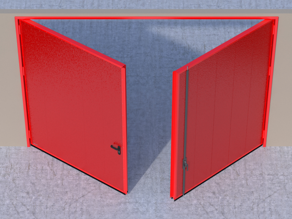 Eshik panellari ichkariga ochiladi — chap panel faol, o'ng panel passiv.